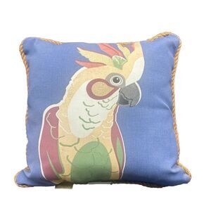 ALLEN & ROTH PARROT BIRD, INDOOR/OUTDOOR THROW PILLOW, ROPE EDGE. 17” SQUARE